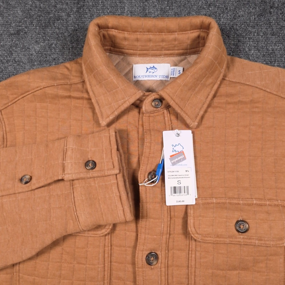 NWT Southern Tide Fairwood Quilted Knit Shacket Mens Small Hazelnut Khaki